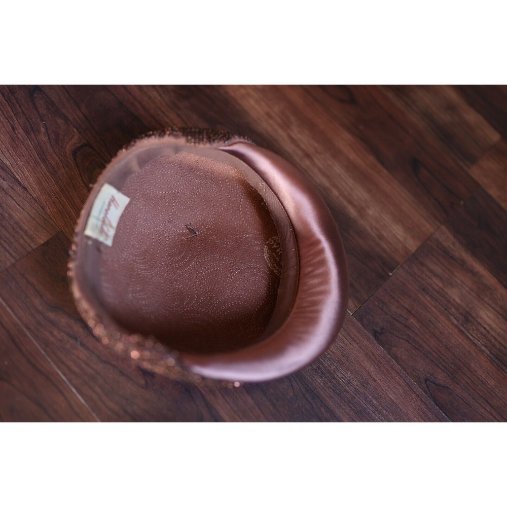Vintage  Herzfeld's' Kansas City 100% Wool Brown beaded hat - Picture 7 of 10